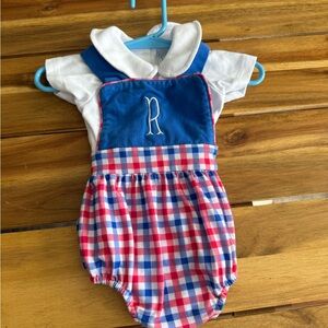R White Infant Bubble Romper with Embroidered Initial